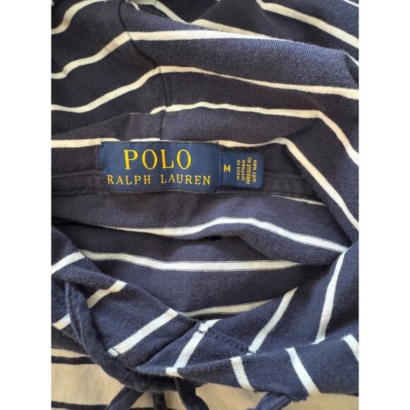 Polo Ralph Lauren Hoodie Men’s M Navy White Striped Cotton Drawstrings Red Pony - Picture 5 of 8